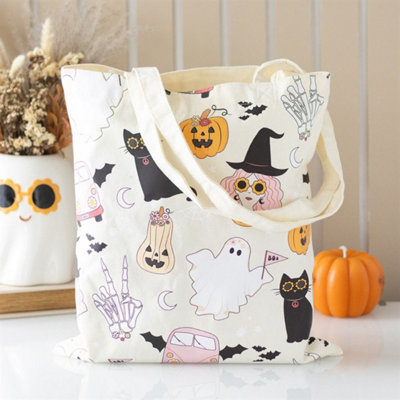 Groovy Ghost Print Polycotton Tote BagSpooky Halloween Style from B&Q