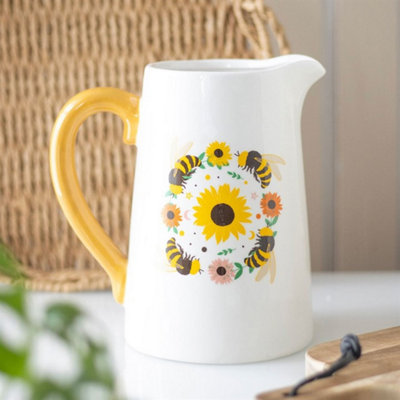  - Sunflower & Bee Ceramic Flower JugSummer Home Decor