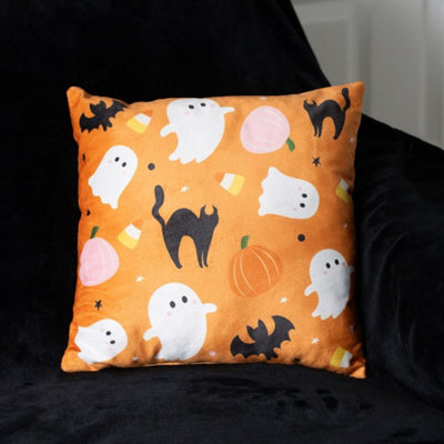 Square Halloween Ghost CushionSpooky Pumpkin & Bat Print Decor from B&Q