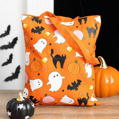 Spooky Ghost & Pumpkin Tote BagEco-Friendly Halloween Carryall from B&Q