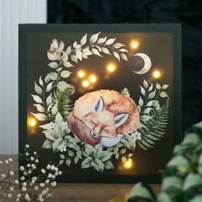  - Sleeping Fox Led Light-Up Canvas Plaque For Nursery & Kids Room Decor