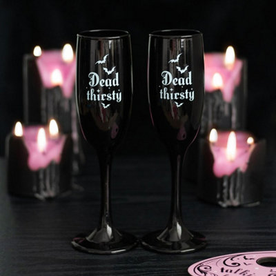 Set Of 2 Dead Thirsty Gothic Champagne FlutesSpooky Celebration Glasses from B&Q