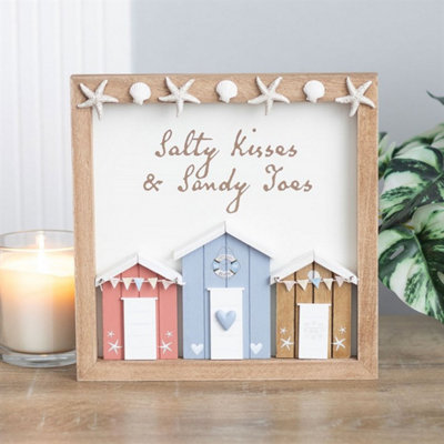 Salty Kisses 3D Shell Beach Hut Wall PlaqueBeach Home Decor from B&Q