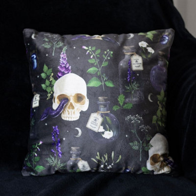 Venom & Vines 35Cm Square Gothic CushionSkullSerpent & Poison Plant Design from B&Q