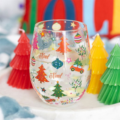Nostalgic Christmas Print 500Ml Stemless GlassFestive Holiday Drinkware from B&Q