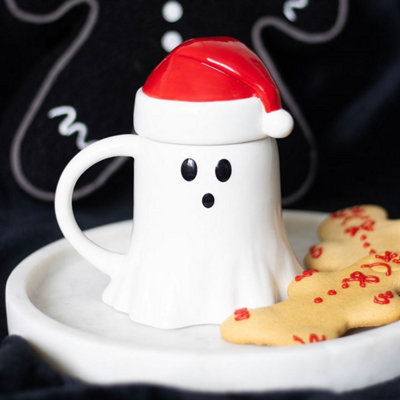 Ghost Shaped Mug With Santa Hat LidFestive 500Ml Ceramic Cup