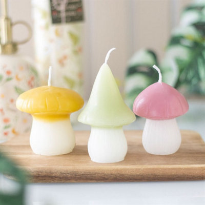  - Set Of 3 Pastel Mushroom CandlesWhimsical Fairy Tale Decor