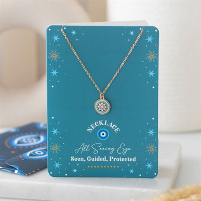 All Seeing Eye Necklace On Greeting CardDainty Gold Pendant Gift from B&Q