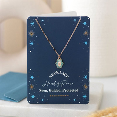  - Hand Of Hamsa Necklace On Greeting CardDainty Gold Tone Jewelry