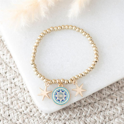 All Seeing Eye Beaded Charm BraceletMystical Gold Tone Jewelry from B&Q