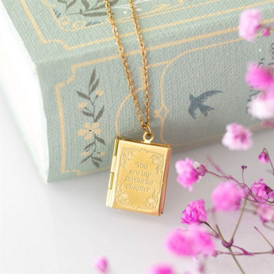  - Book Shaped Gold Locket Necklace In Gift BoxLiterary Keepsake Gift
