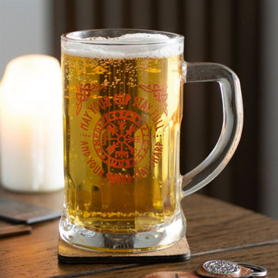 Viking Compass Glass Tankard & Cork Coaster500Ml Gift from B&Q