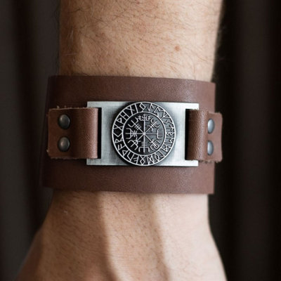 Viking Compass Leather Cuff BraceletRugged Nordic Spirit & Strength from B&Q