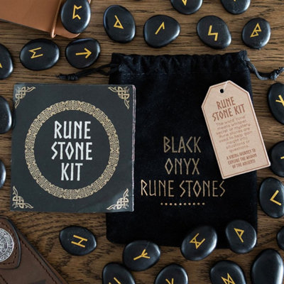  - Black Onyx Viking Rune StonesSet Of 25 For Rituals & Meditation
