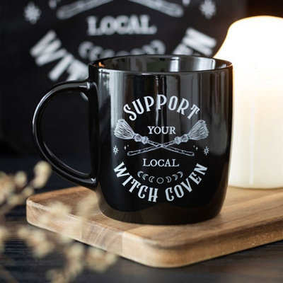 Support Your Local Witch Coven MugMagical Black Ceramic Coffee Cup from B&Q