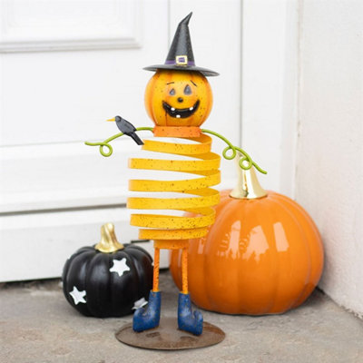 Orange Metal Pumpkin Man Ornament With Spring Body For Halloween & Fall Decor from B&Q