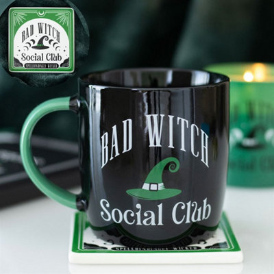 Bad Witch Social Club Mug & Coaster SetMagical Green Hat Design from B&Q