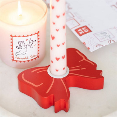 Red Bow Taper Candle HolderElegant Love-Themed Table Decor from B&Q