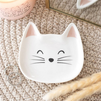White Cat Face Trinket Dish For RingsEarrings & Treasures from B&Q