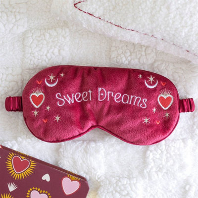 Sweet Dreams Velvet Sleep MaskCozy Red Eye Mask With Heart & Moon Design from B&Q