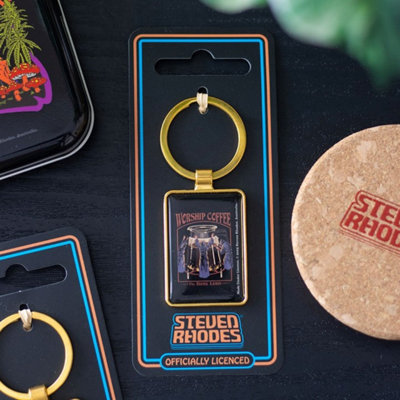 Worship Coffee Keyring By Steven RhodesRetro Enamel Coffee Lover Gift from B&Q