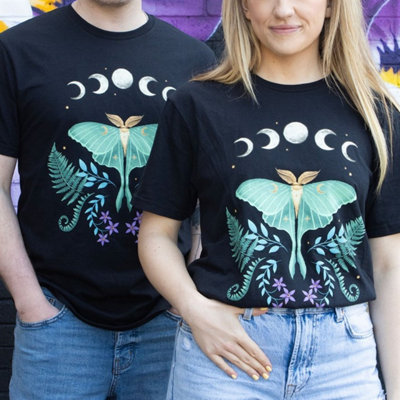 Luna Moth Unisex Black T-ShirtNature & Moon Phases Design Xxl from B&Q