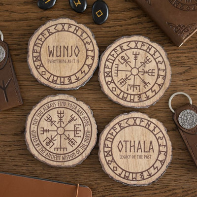 Norse Mythology Wood Slice CoastersSet Of 4 Viking Symbols from B&Q