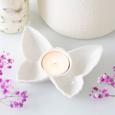 White Butterfly Ceramic Tealight Candle Holder For Home Decor