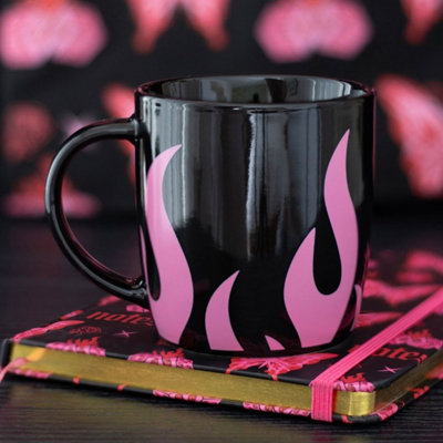 Pink Flame MugBold Black Ceramic Coffee Cup320Ml Gift from B&Q