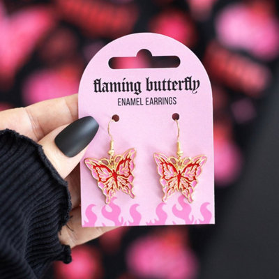 Flaming Butterfly EarringsPink & Red Cybersigil Y2K Jewelry from B&Q