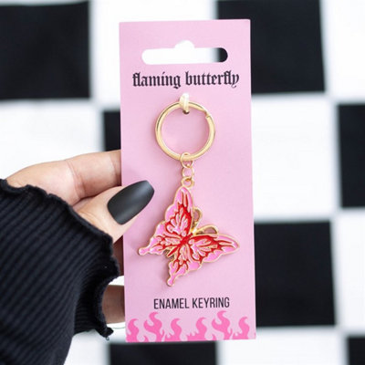 Flaming Butterfly KeyringPink & Red Cybersigil Y2K Pop-Punk Accessory from B&Q