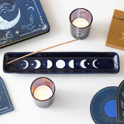 Blue Moon Phase Ceramic Incense Ash Catcher For Rituals & Relaxation from B&Q