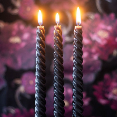 Set Of 3 Dark Romance Twist Taper Candles For Gothic Decor from B&Q