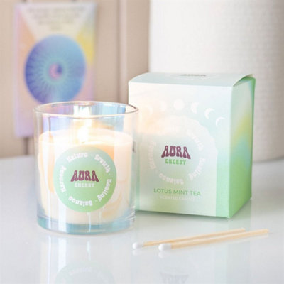Aura Energy Lotus Mint Tea Iridescent Candle35H BurnUplifting Scent from B&Q