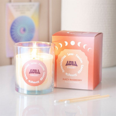Aura Energy Juicy Raspberry Iridescent Candle35H BurnVibrant Aroma from B&Q