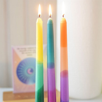 Set Of 3 Dipped Aura Energy Taper Candles For Rituals & Decor from B&Q