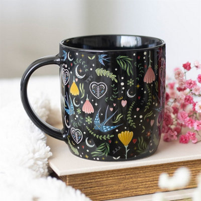 Black Midnight Bloom Floral Mug350MlMicrowave & Dishwasher Safe from B&Q
