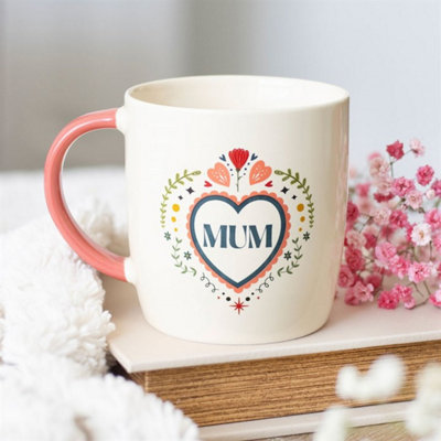 Mum Folk Heart MugCharming Ceramic Mug from B&Q