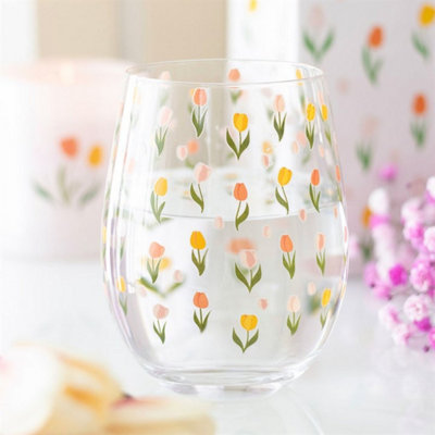 Spring Tulip Stemless Glass450MlPerfect For Garden & Mothers Day from B&Q