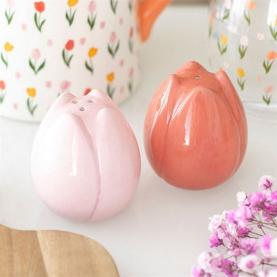  - Tulip-Shaped Ceramic Salt & Pepper ShakersFloral Kitchen Decor