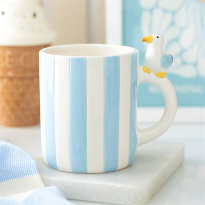  - Coastal Seagull Striped Mug370Ml Beach Themed Ceramic Cup