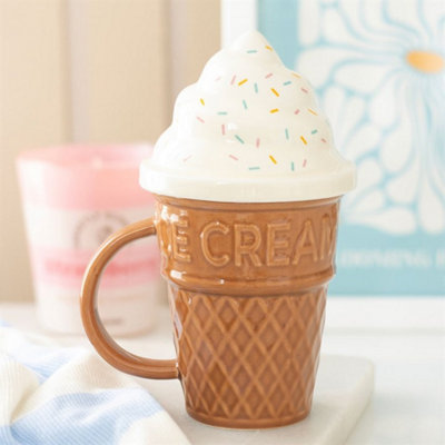 Ice Cream Cone Mug 500MlFun Swirled LidNovelty Kitchenware from B&Q