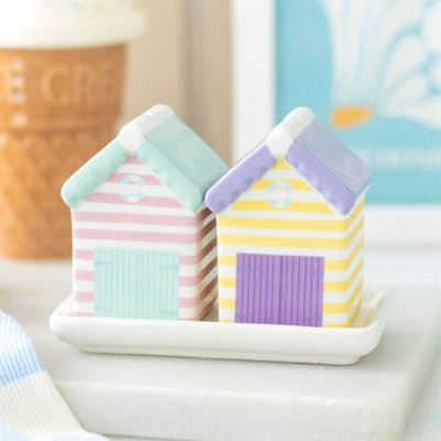 Pastel Beach Hut Salt & Pepper Shakers SetCoastal Kitchen Decor from B&Q