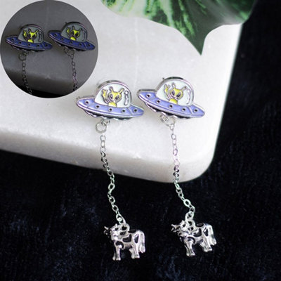  - Glow In The Dark Alien Abduction Dangle EarringsUfo & Cow Design