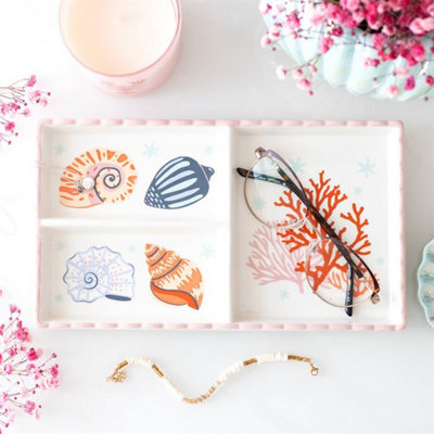  - Pastel Shell & Coral Trinket TrayCeramic Jewelry Organizer