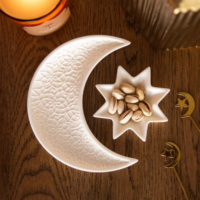 Crescent Moon & Star Ceramic Trinket DishesElegant Jewelry & Decor Holders from B&Q