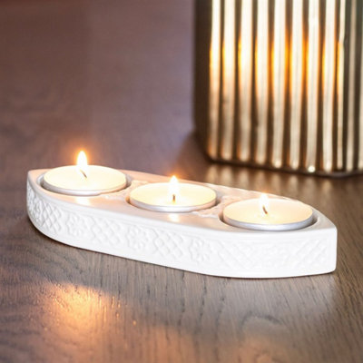 Geometric Ceramic Triple Tealight Holder For Ambient Lighting from B&Q