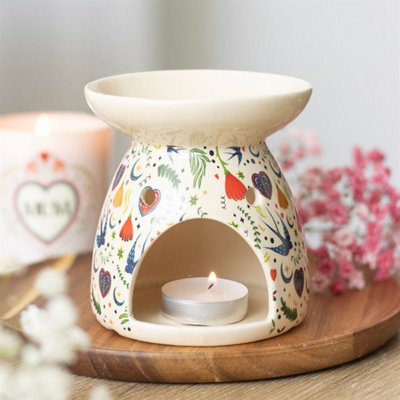 Cream Midnight Bloom Floral Oil BurnerCeramic Wax & Oil Diffuser from B&Q