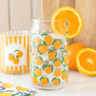  - Orange Print Can Glass500Ml Iced Drink & Juice Glass