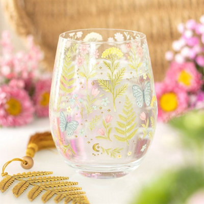 Luna Bloom Floral Stemless Glass450MlElegant Spring Design from B&Q
